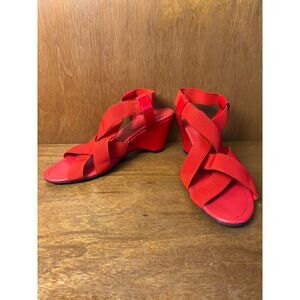 y2K Vintage Cherry Red Strappy Wedge Sandals US Women's size 9M Jaclyn Smith